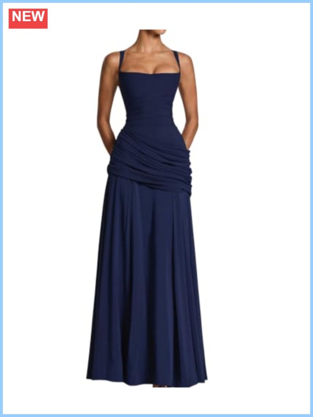 Square Neck Lace Up Back Ruched Formal Maxi Dress Wedding Guest